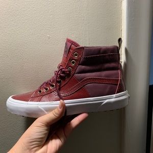 Maroon Leather Vans with White Sole